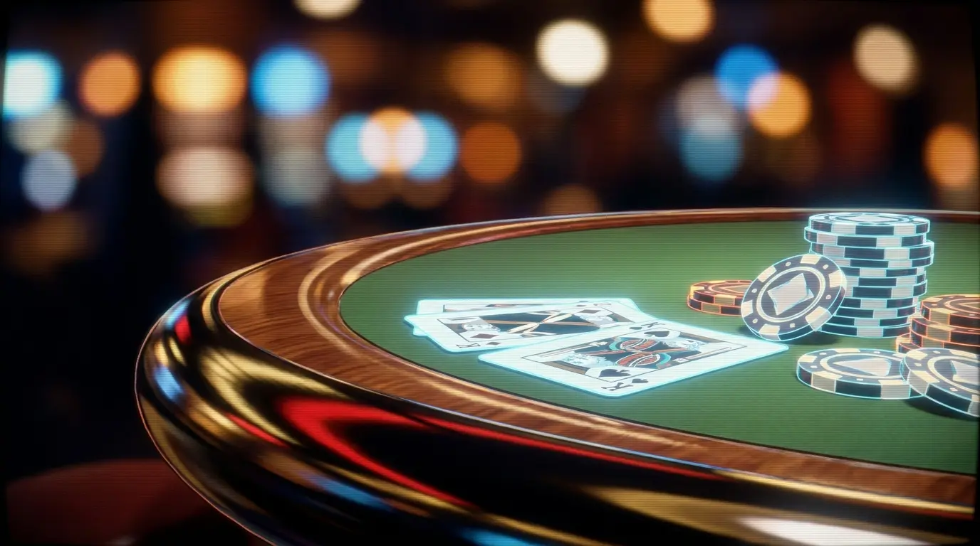 Baccarat-Karten und Chips auf grĂĽnem Filz in deutschen Farben