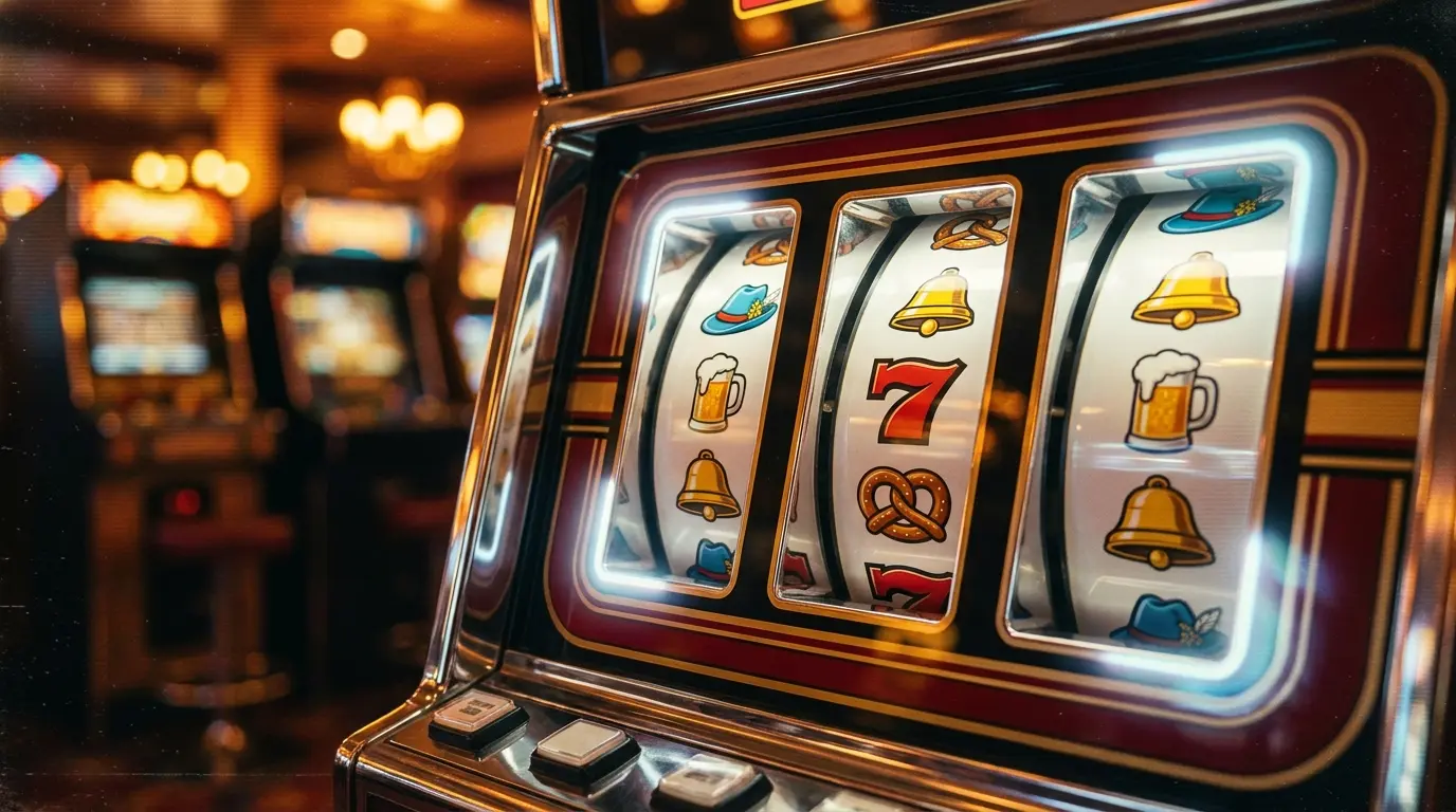 Spielautomat mit traditionellen Symbolen in deutschen Farben