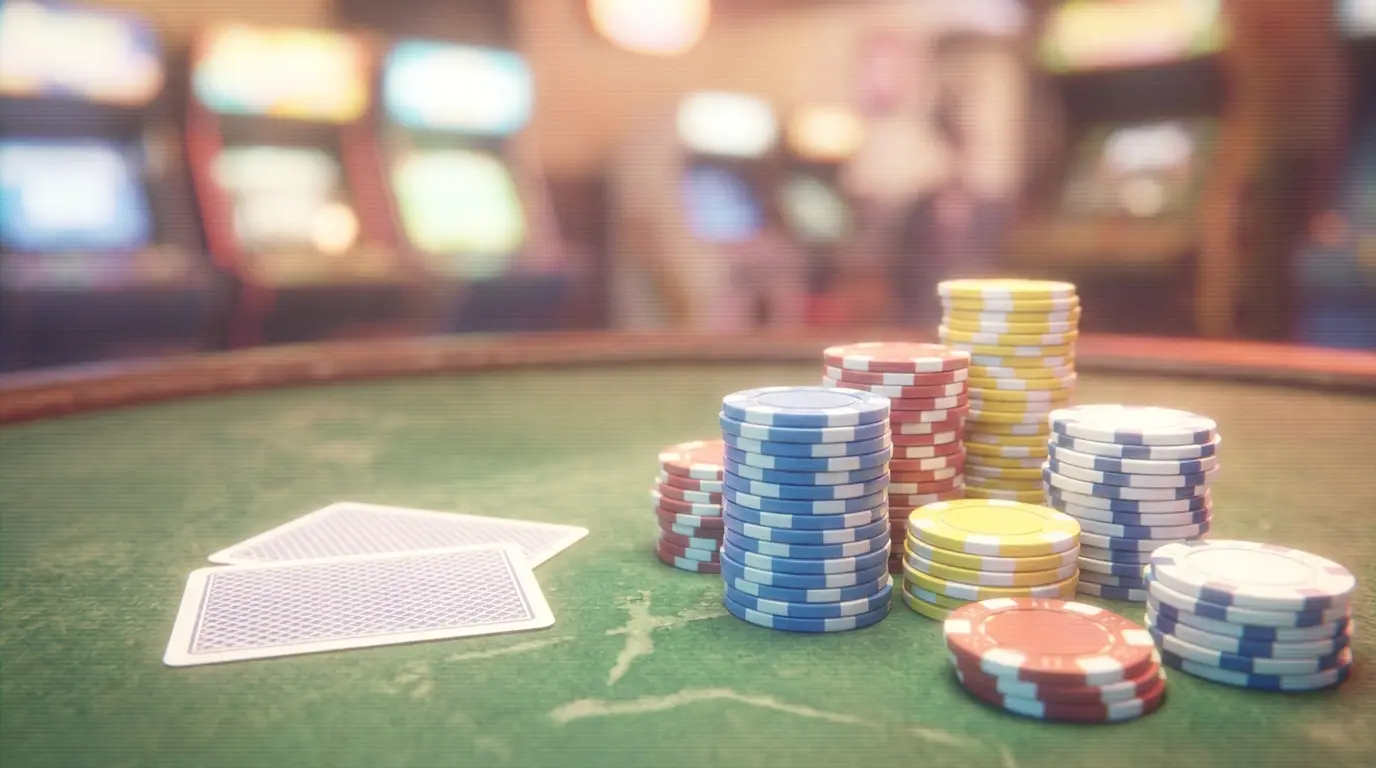 Casino-Chips und Spielkarten auf grünem Filz für Einsteiger