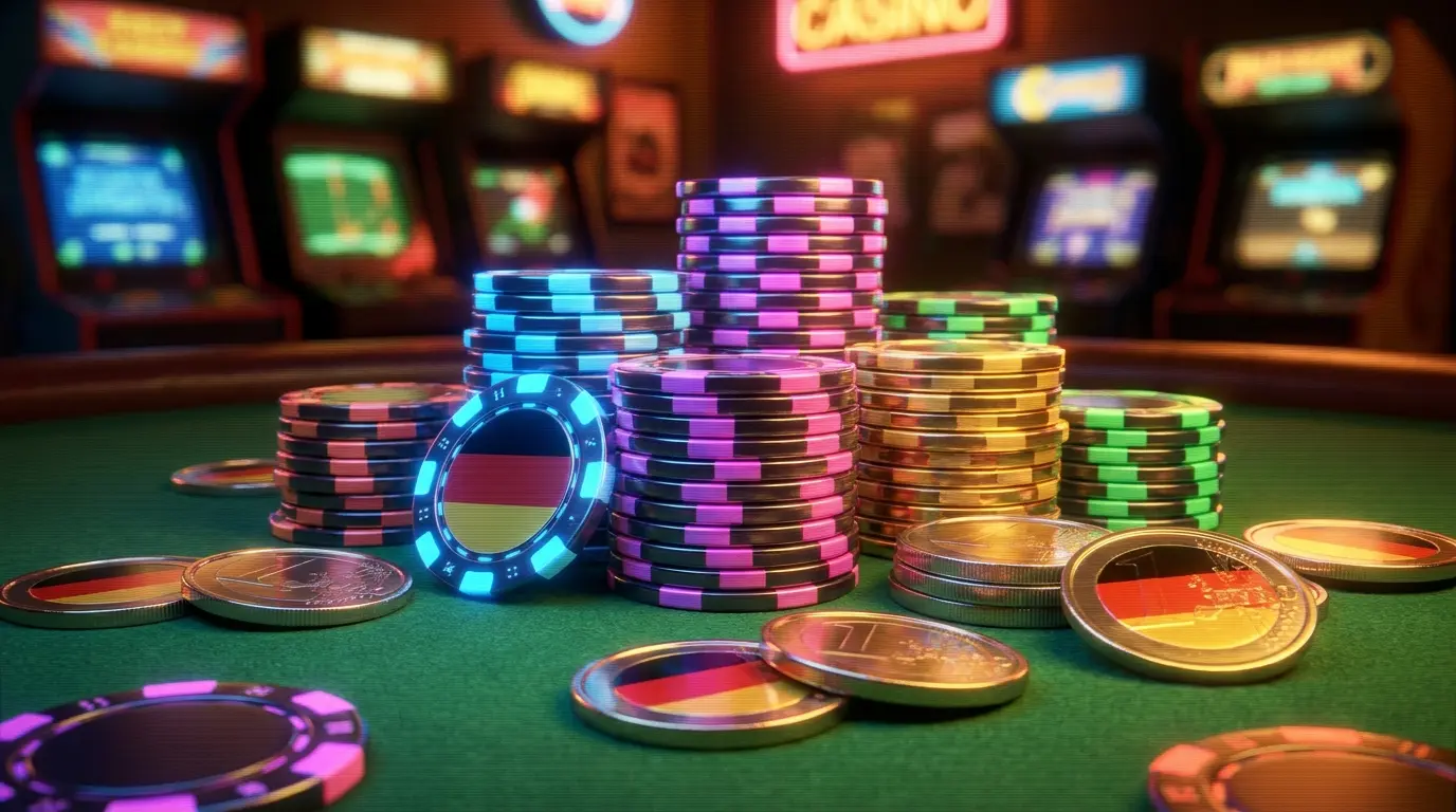 Casino-Chips und Euro-Münzen auf grünem Filz