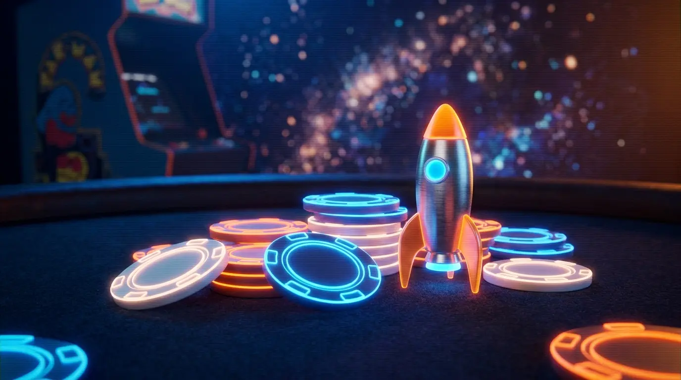 Spielchips mit Rakete auf Casino-Tisch