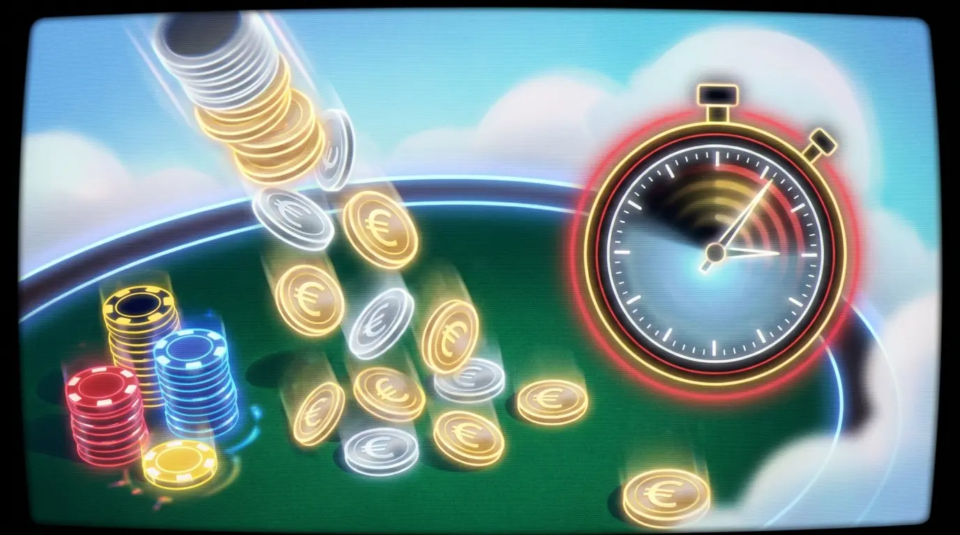 Euro-Münzen und Casino-Chips symbolisieren schnelle Auszahlungen
