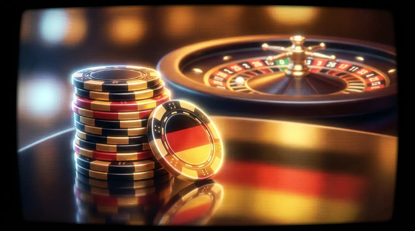 Casino-Chips in deutschen Farben mit goldenem Licht