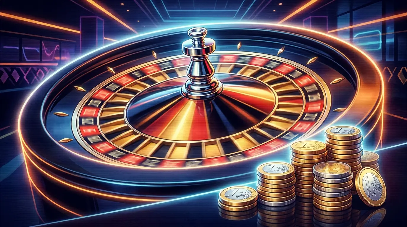 Roulette-Rad mit Euro-Münzen in deutschen Farben