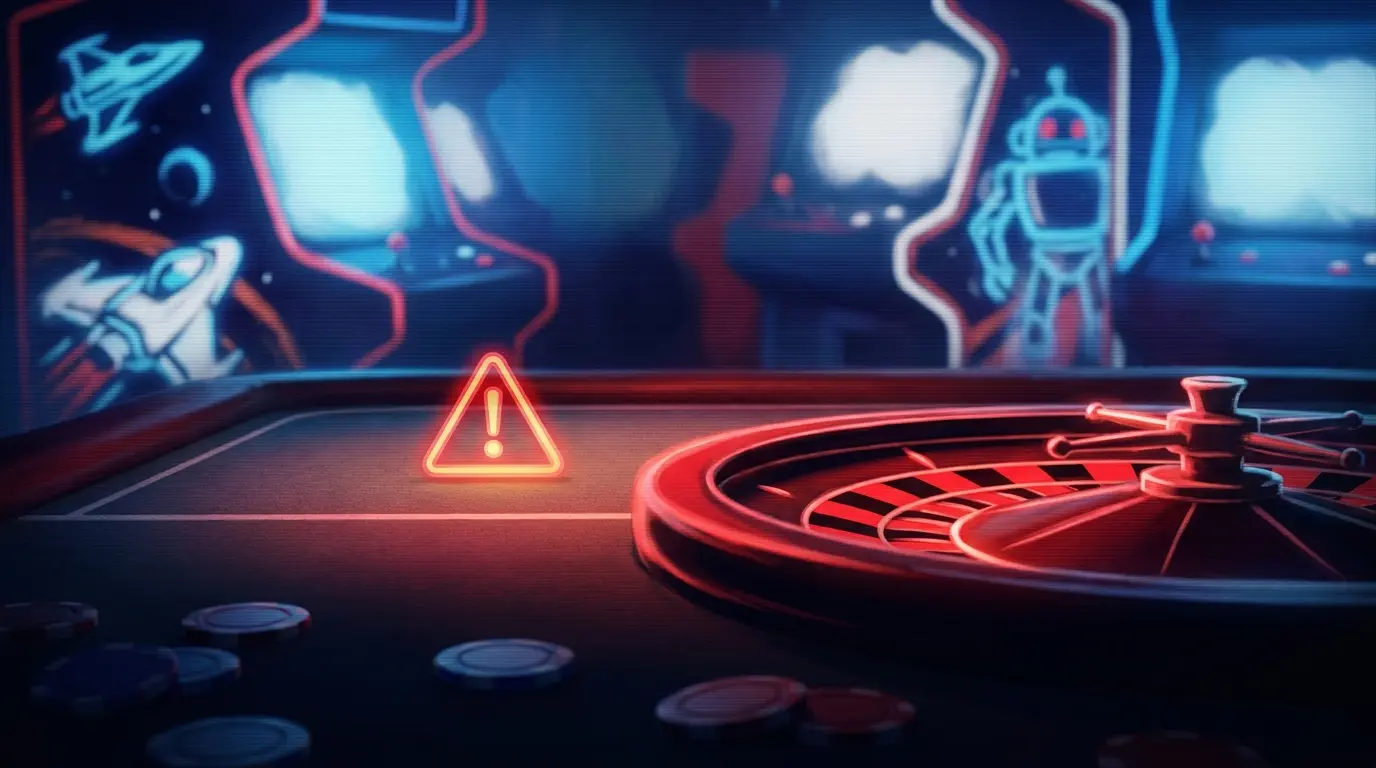 Roulette-Rad mit Warnzeichen symbolisiert Risiken