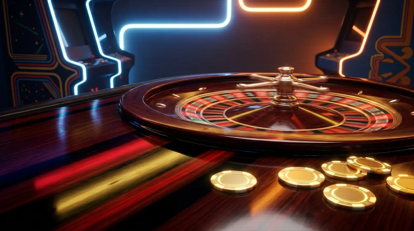 Drehendes Roulette-Rad mit deutschen Farben und Casino-Chips