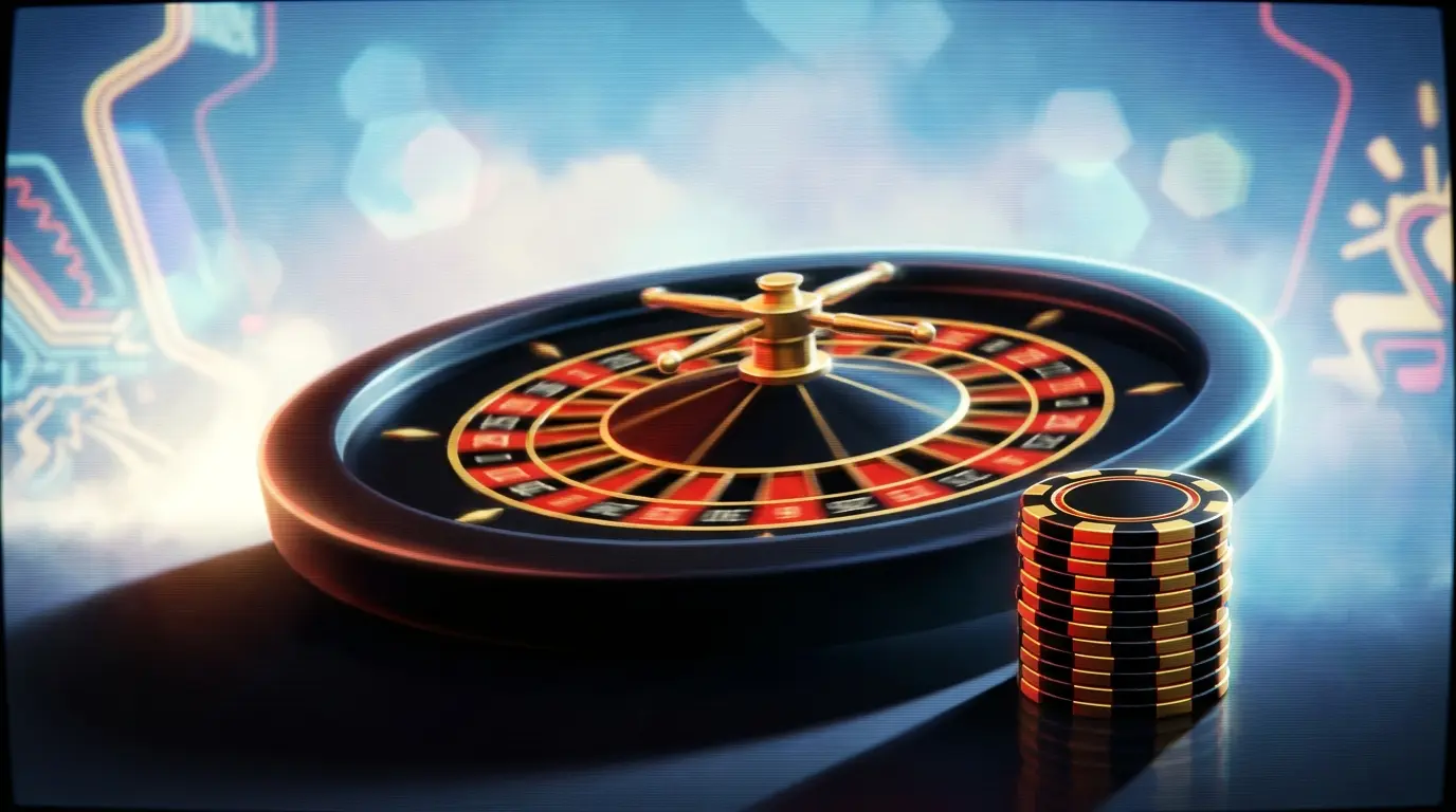 Roulette-Rad und Spielchips in deutschen Farben im Casino
