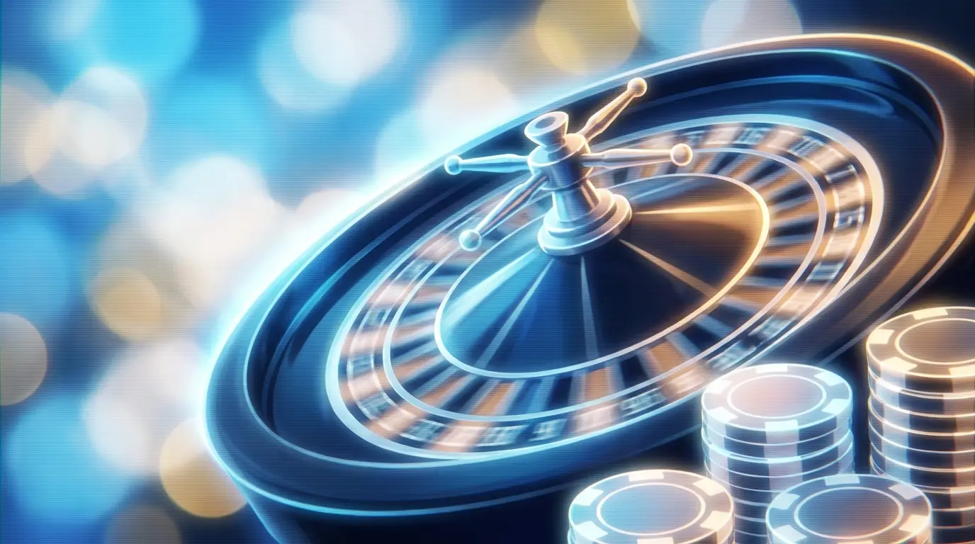 Drehendes Roulette-Rad mit Casino-Chips in schwarz-rot-gold