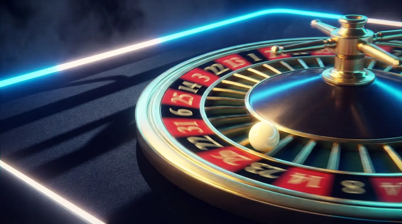 Roulette-Rad in Bewegung mit Ball auf dunklem Hintergrund
