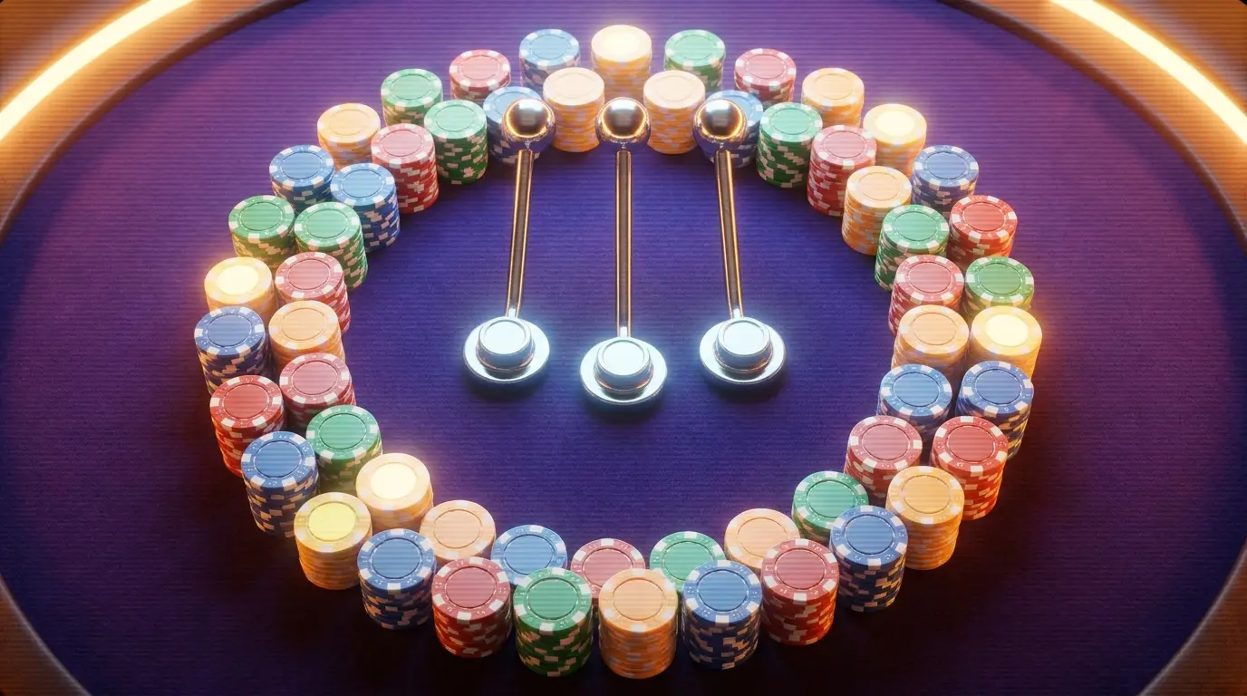 Spielautomaten-Hebel umgeben von Casino-Chips