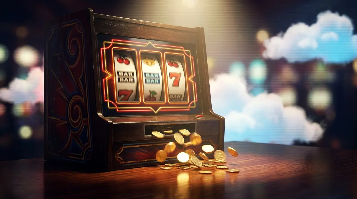 Spielautomat mit herabfallenden Goldmünzen in deutscher Farbgebung