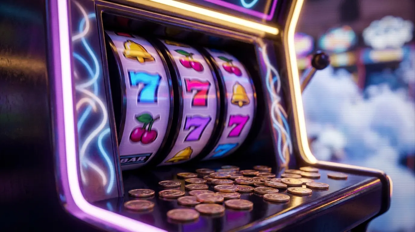 Rotierende Spielautomaten-Walzen mit goldenen MĂĽnzen
